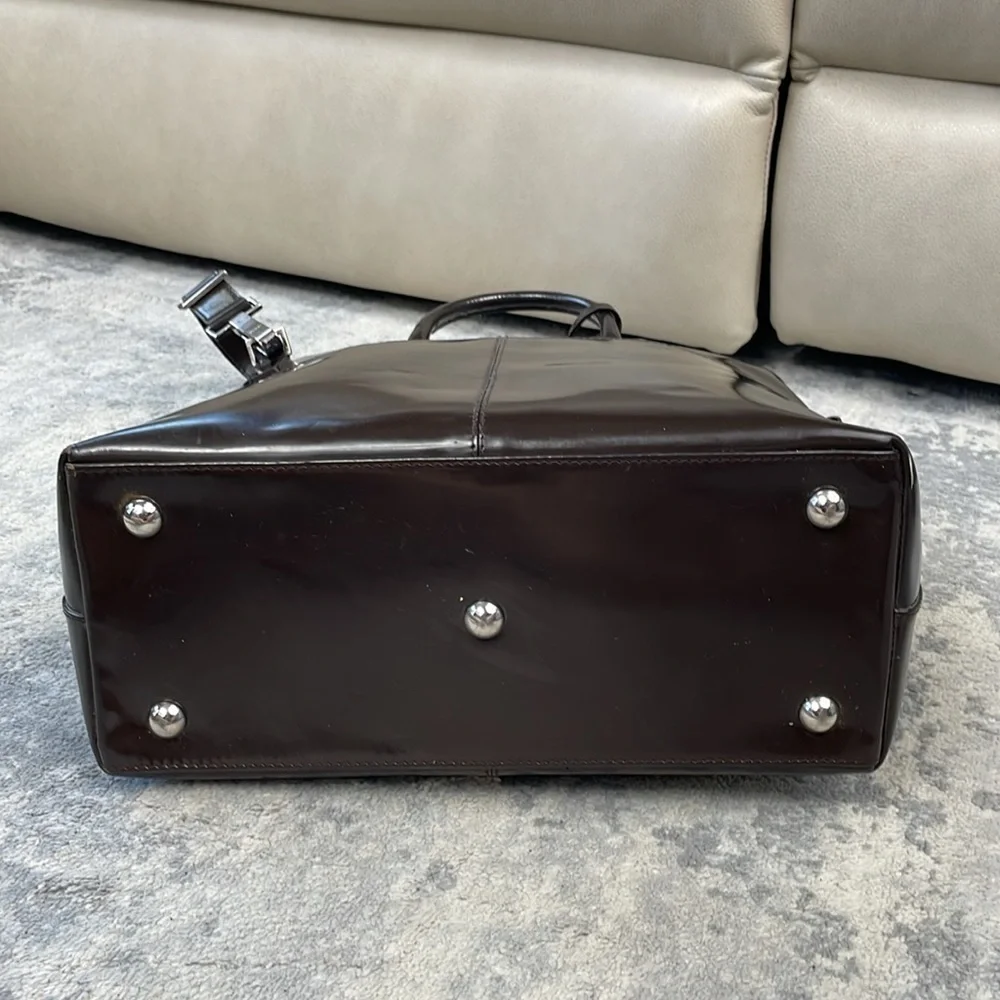 Vintage Gucci Dark Brown Patent Leather Structured Handbag 2 Way Glossy